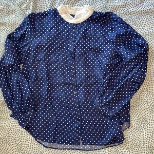 Blue satin polka dot blouse NWT